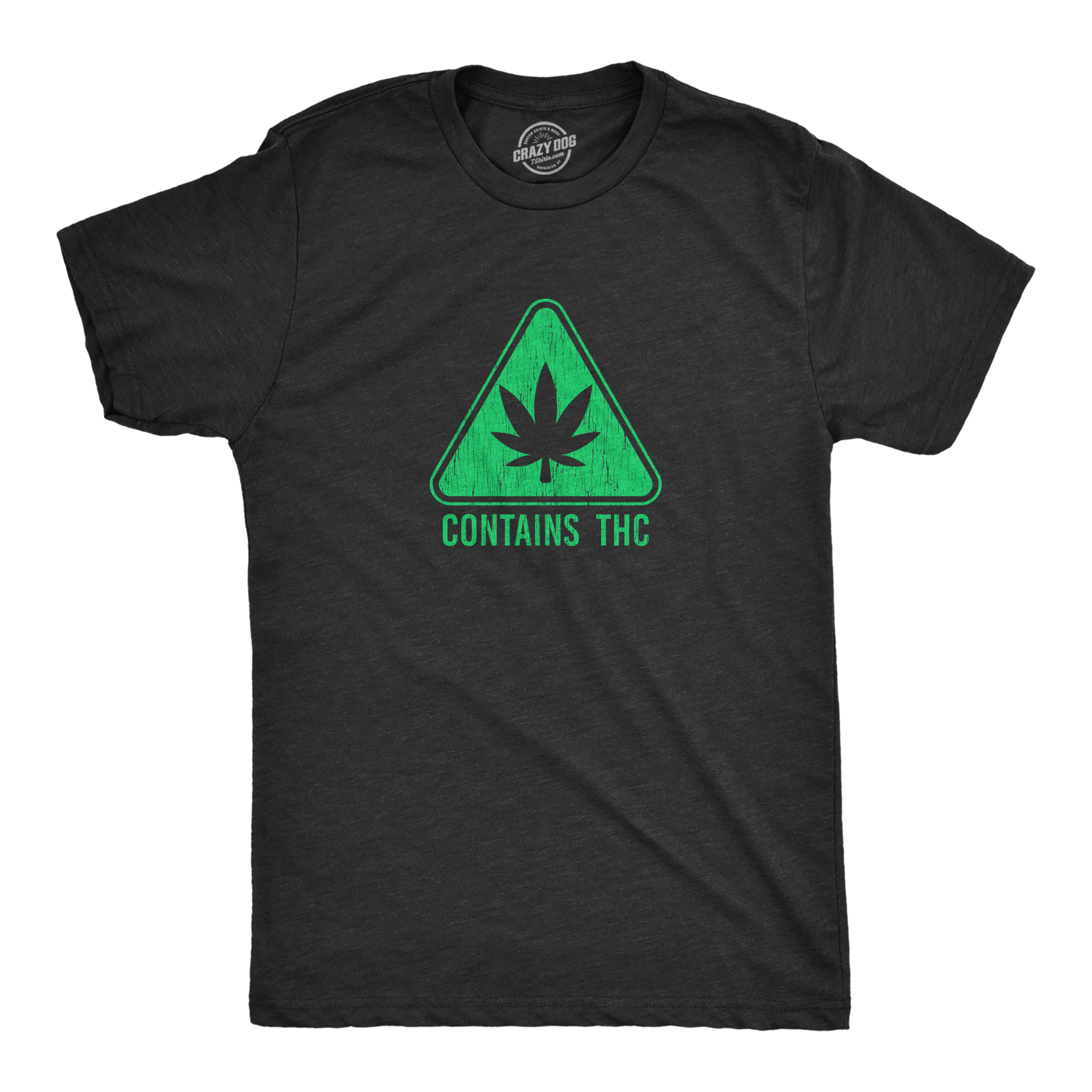 Mens Contains THC T Shirt Funny 420 Weed Leaf Warning Label Tee